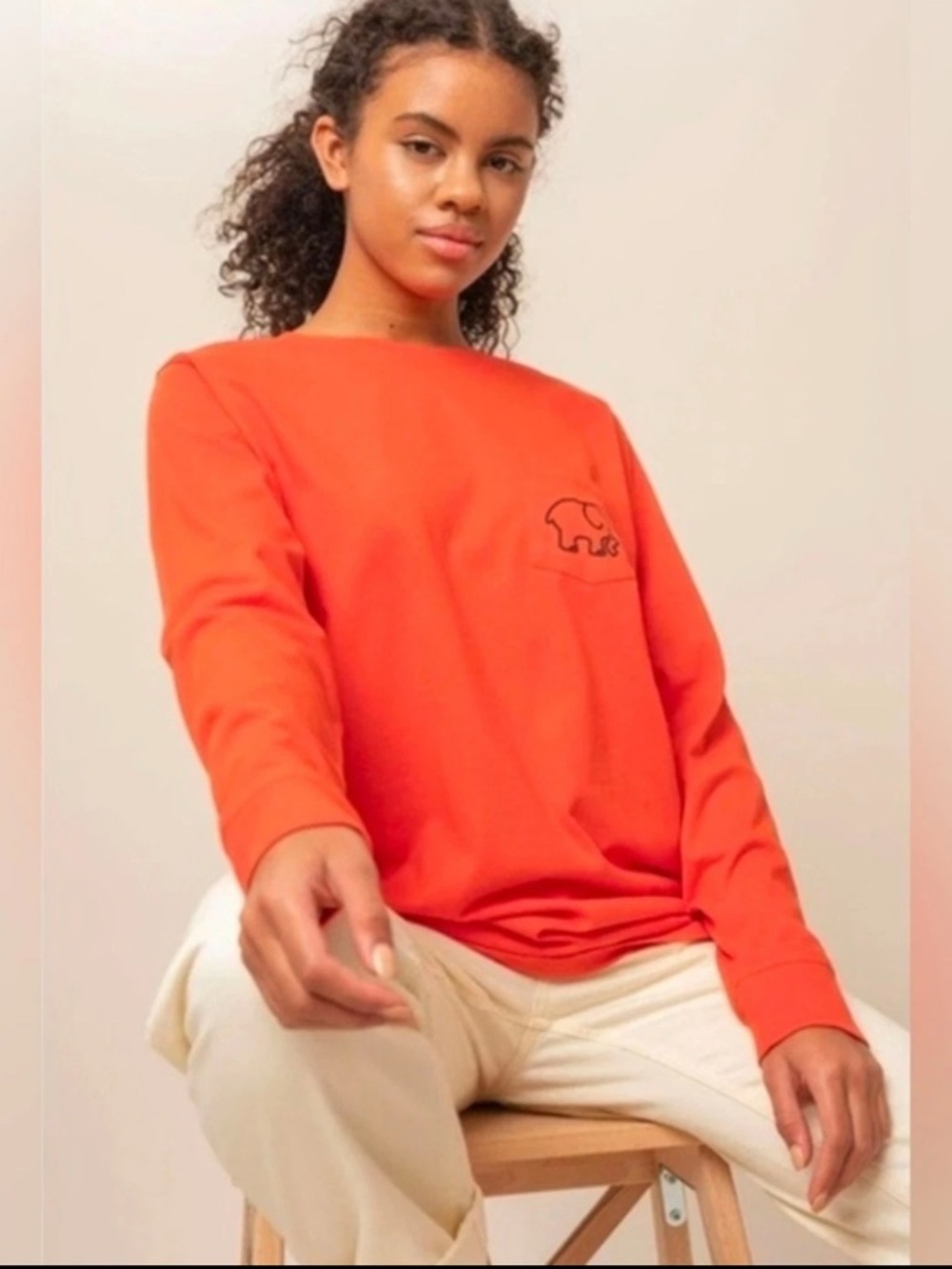 Elephant Pocket Long Sleeve Tee - Bright Coral